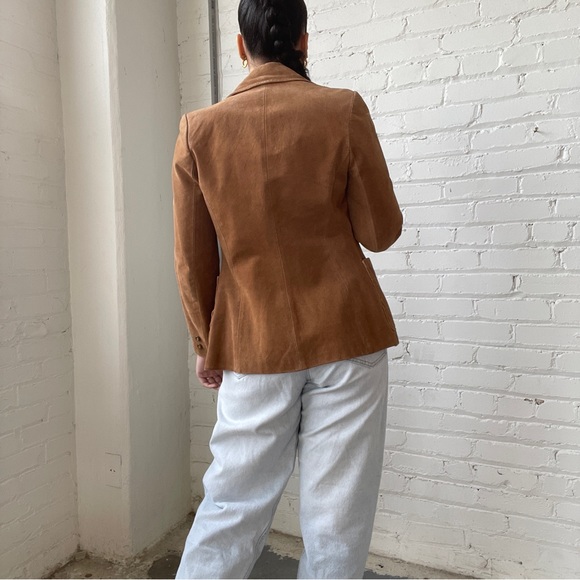 Vintage 70's Benchmark Tan Suede Leather Dagger Collar Jacket Blazer - Picture 6 of 9